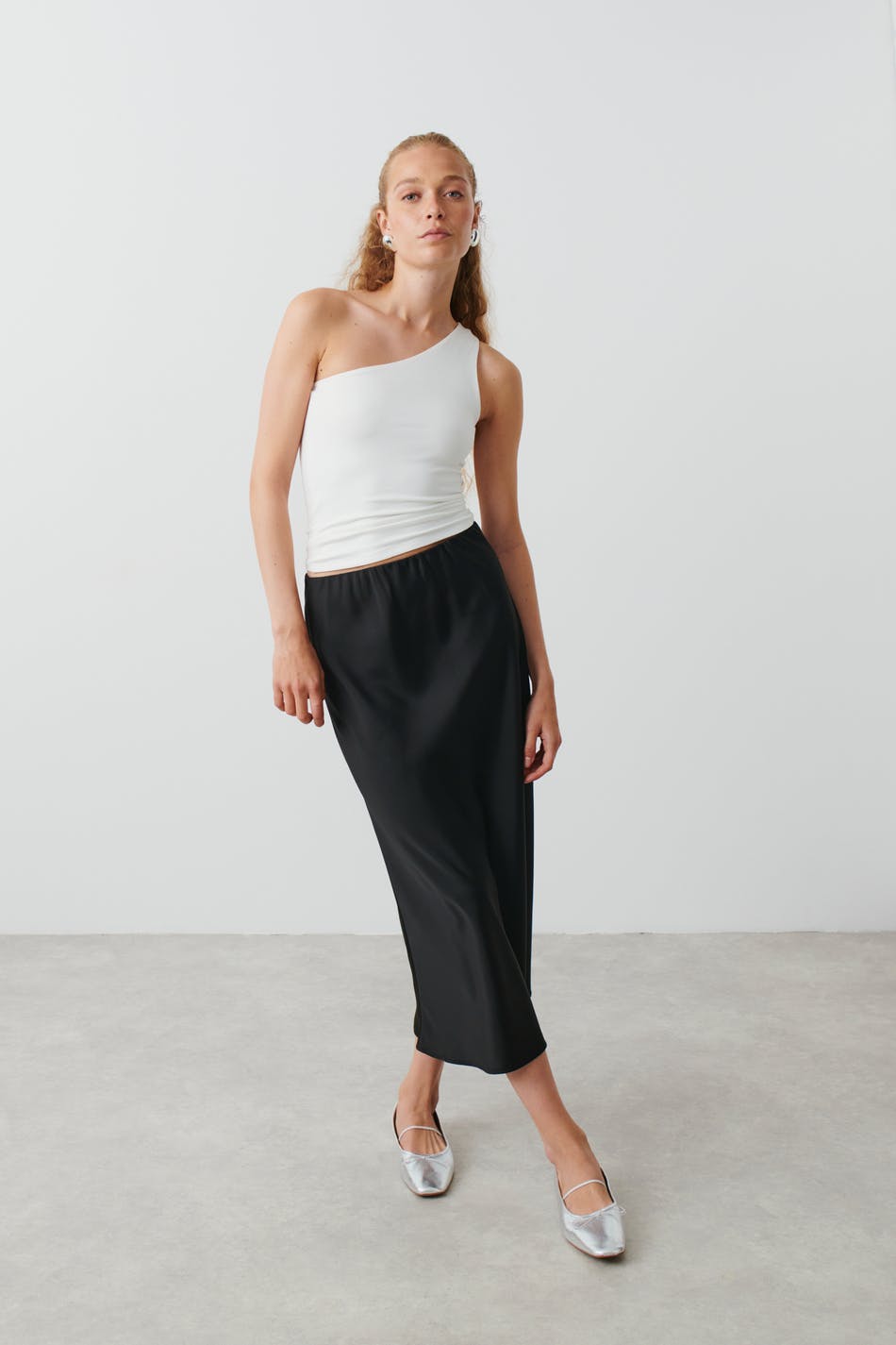 Satin midi skirt