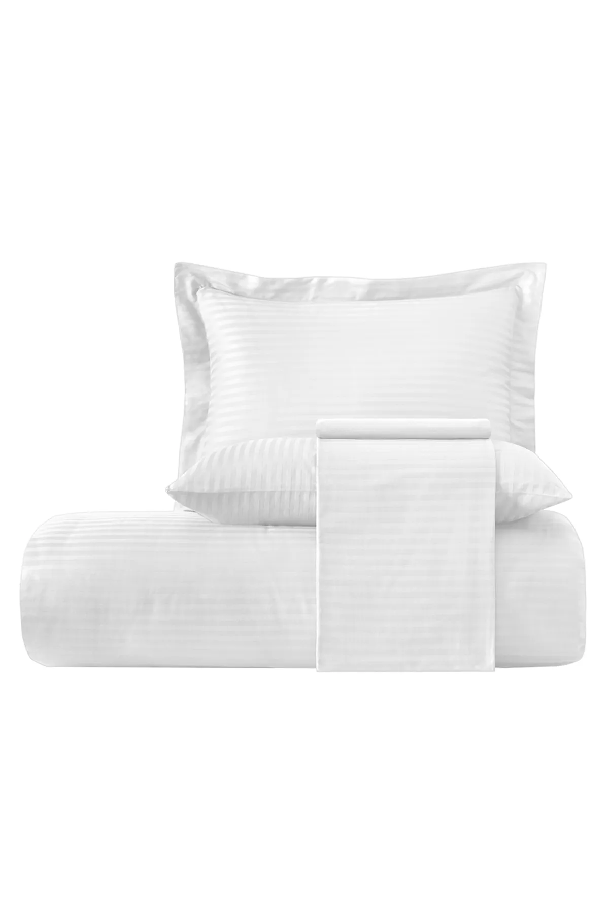 Karna Home  Streifen-gestreiftes Bettbezug-Set aus doppeltem Baumwollsatin, Weiß