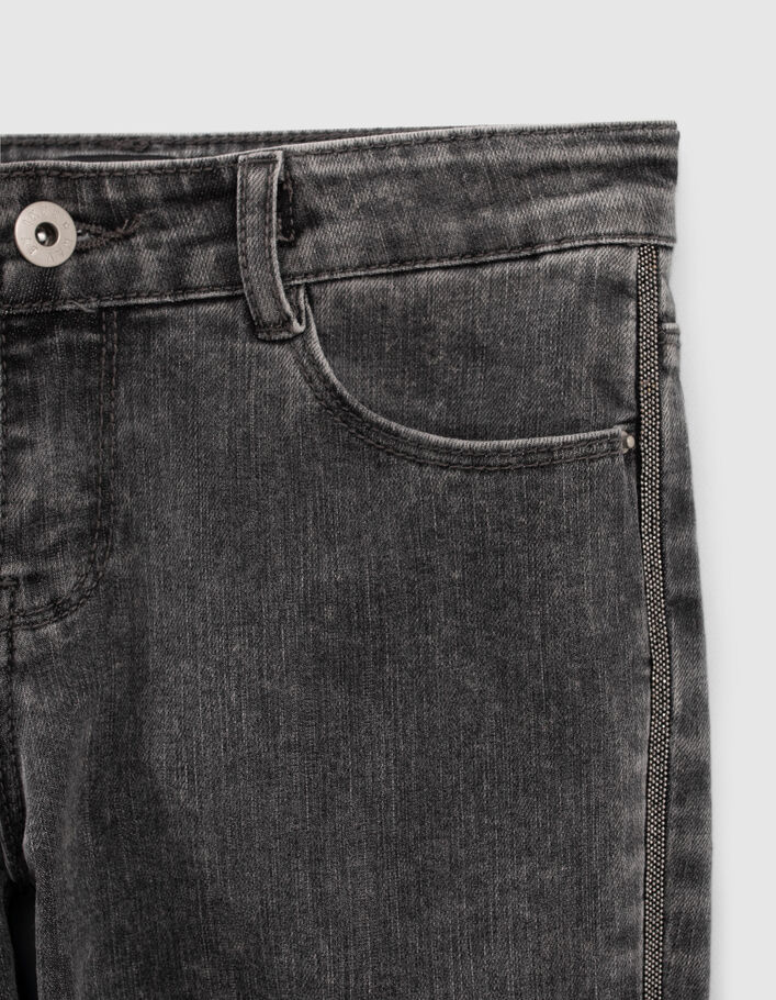 Jean slim gris taille haute bandes côtés fille
