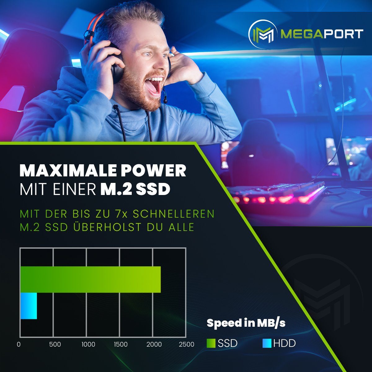 Megaport Gaming-PC (Intel Core i5-10400F 6x2,90 GHz 10400F, GeForce RTX 3050, 16 GB RAM, 1000 GB SSD, Luftkühlung, Windows 11, WLAN)