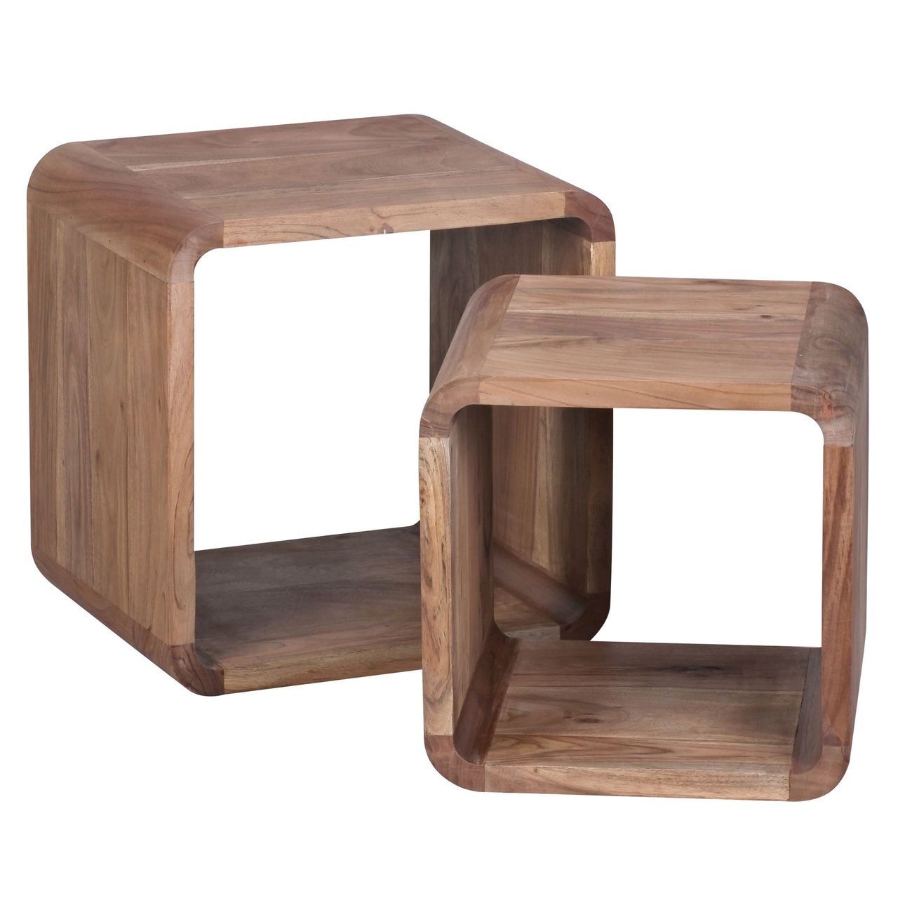 Wohnling Massivholz Akazie Satztisch Beistelltisch 2er Set Cubes Würfelregal