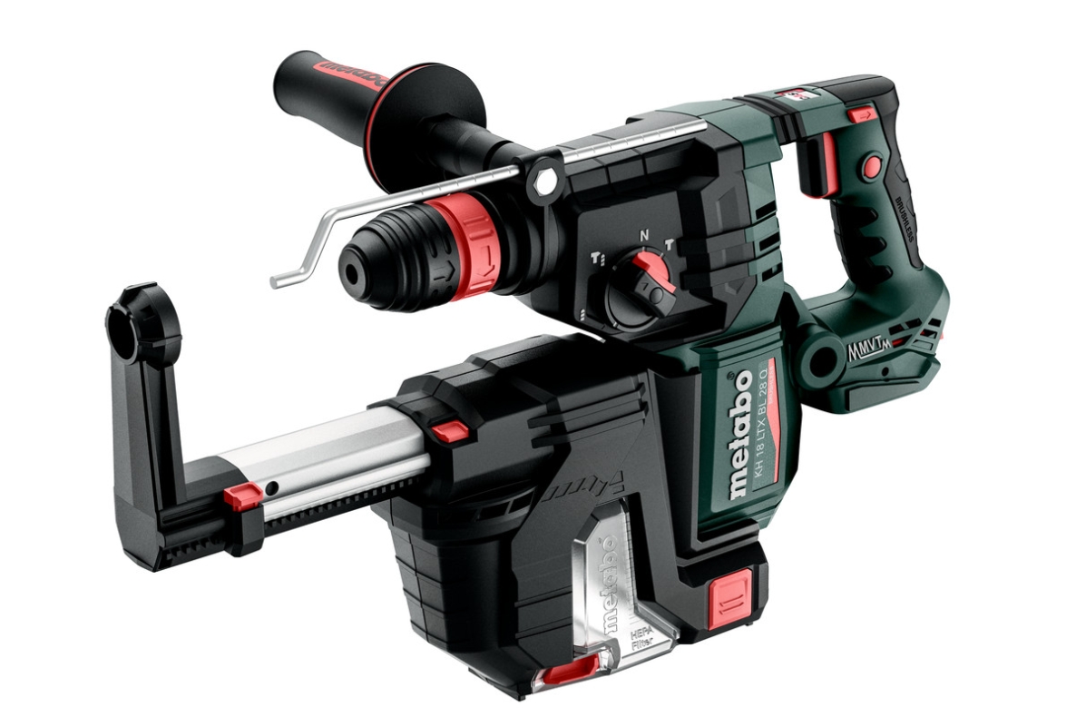 Metabo 601715900 KH 18 LTX BL 28 Q SET ISA Ciocan combinat fără fir SDS-Plus 18V fără baterii și încărcător + aspirator de praf integrat 601715900