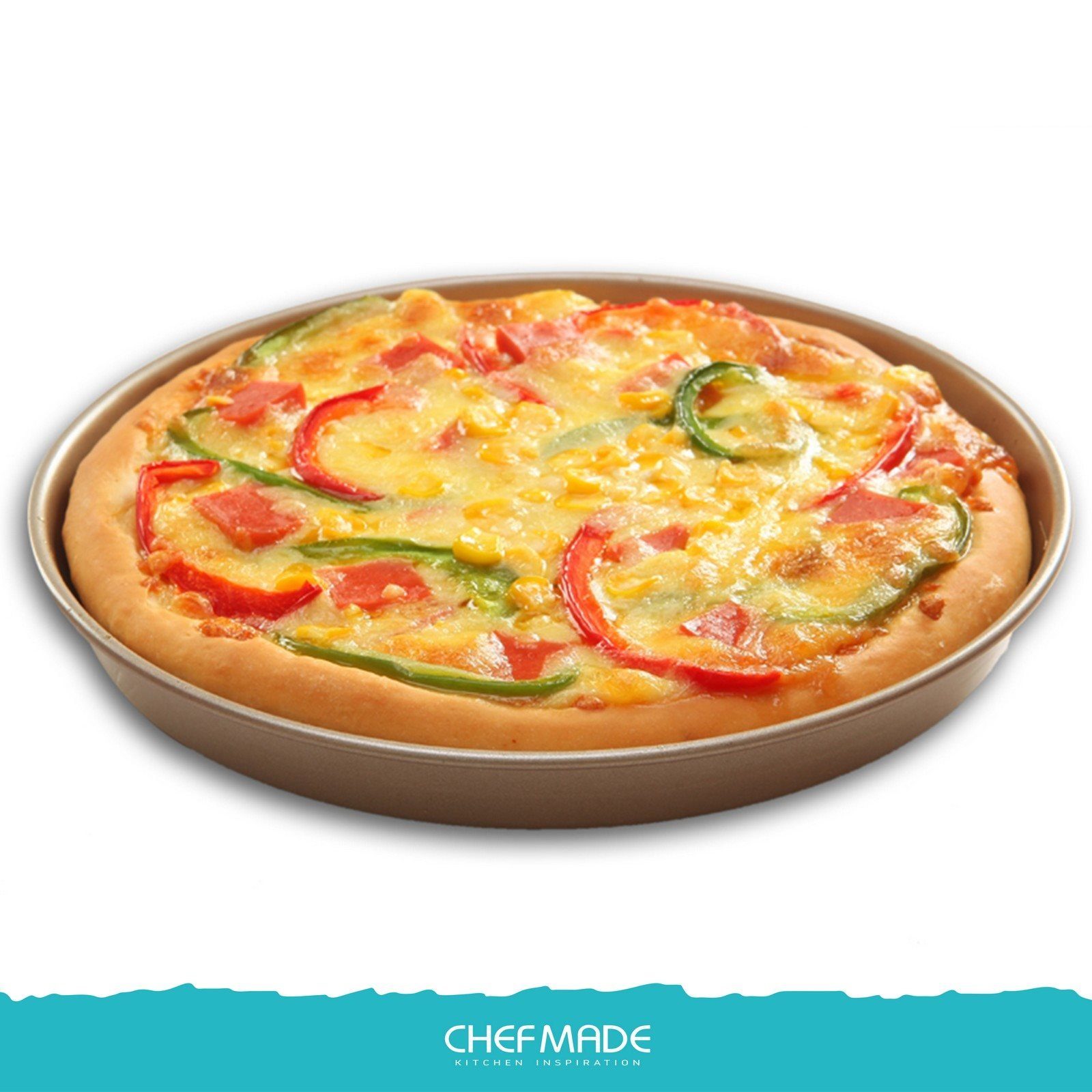 Chefmade Pizzablech Backblech, Karbonstahl, (CHEFMADE, 28cm Pizzablech rund, 279x25mm, Champagnergold, antihaft- & silikonbeschichtet, Pizzaform, Kuchenblech, Tarteform, Quicheform, Ofenblech, Karbonstahl, 1-St., Premium), Pizzablech - Pizzablech Run