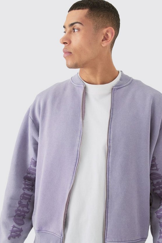 Kastige Oversize Jersey-Bomberjacke mit Acid-Waschung