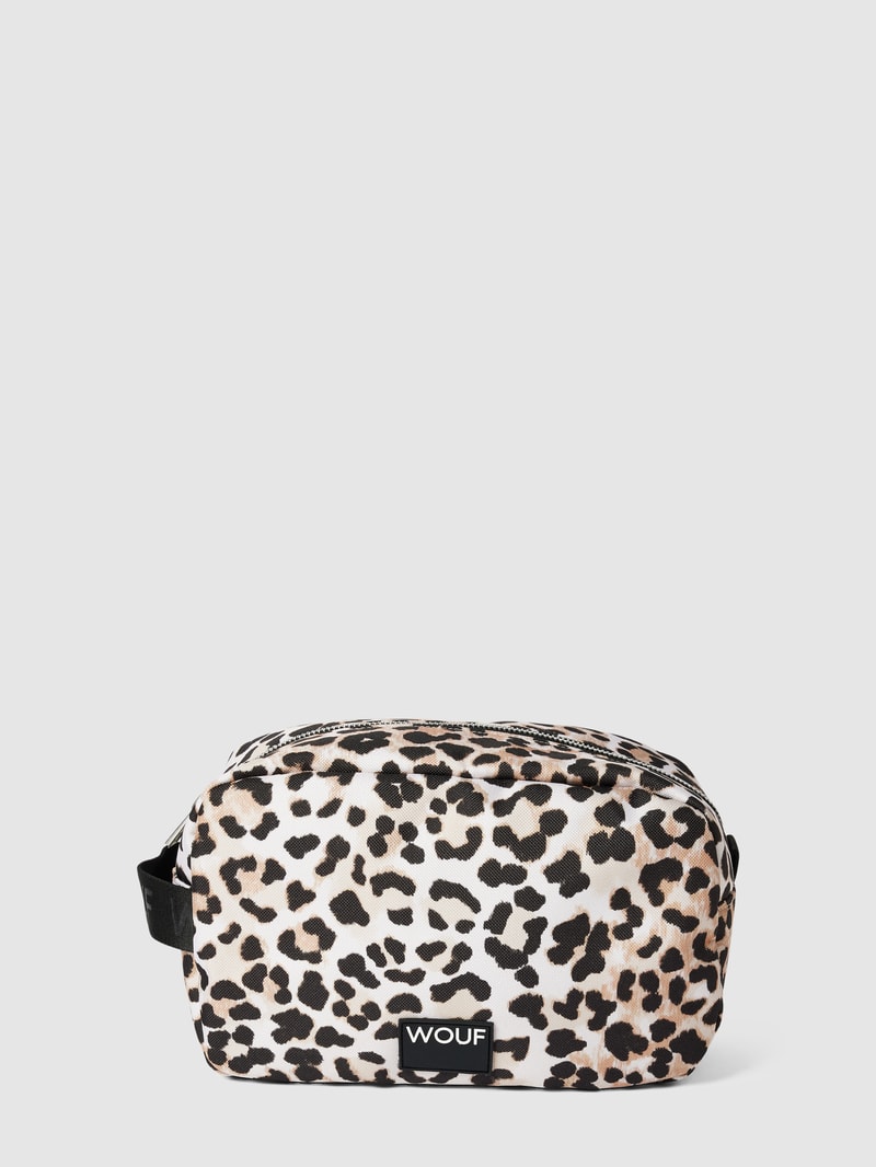Kosmetiktasche mit Allover-Muster Modell 'Cleo' in sand