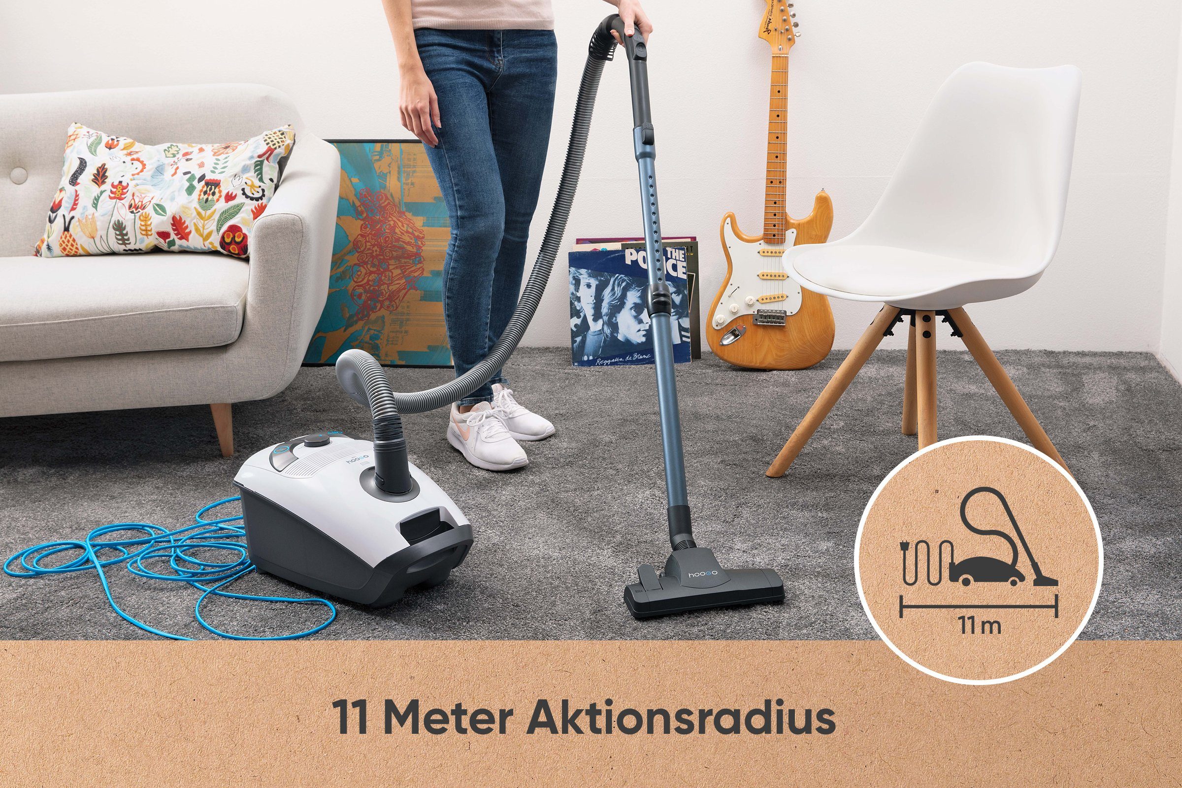 hoogo Bodenstaubsauger B3+, 850 W, mit Beutel, extra leise, Reichweite 11m, für Allergiker (HEPA 14)