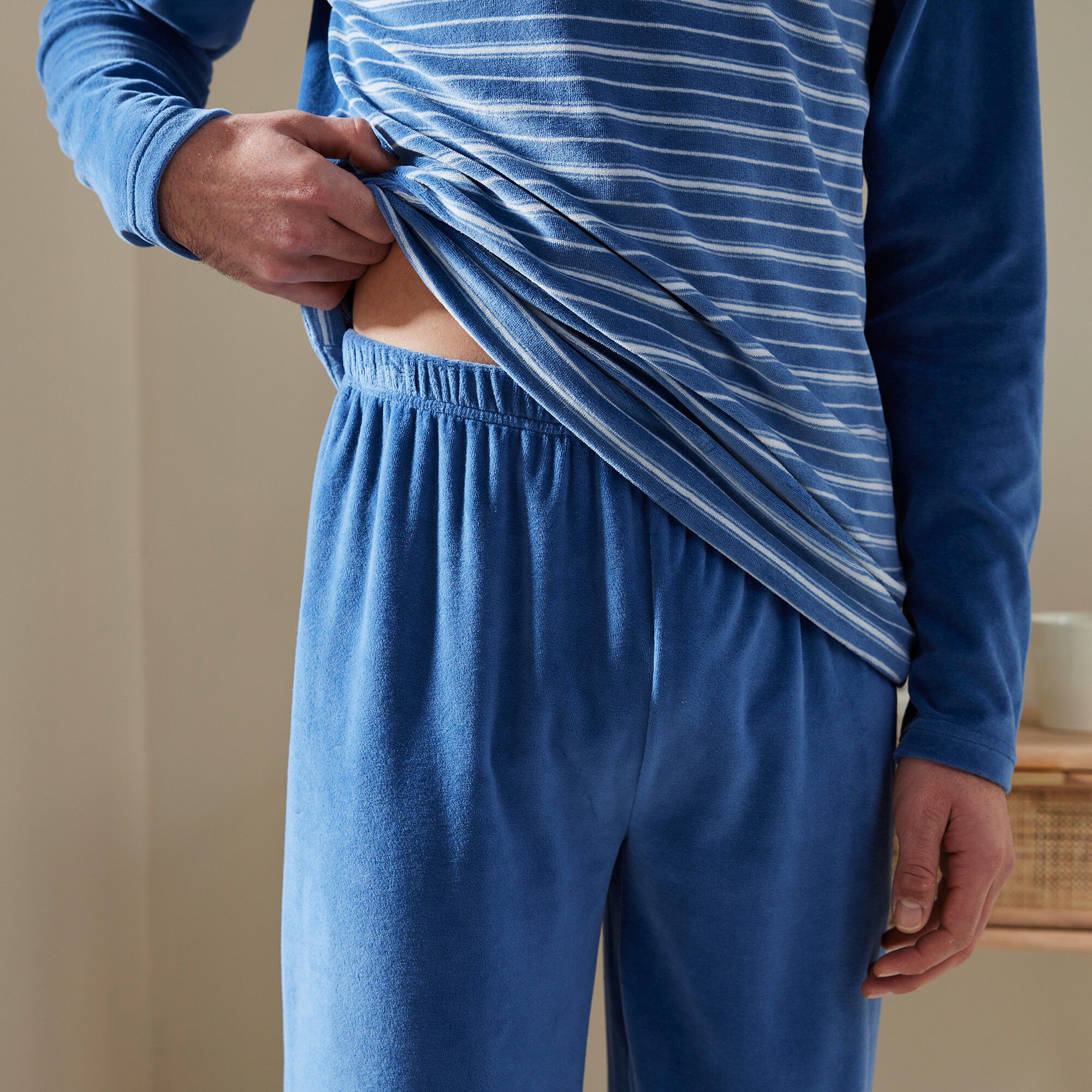 Pyjama pantalon rayé velours manches longues