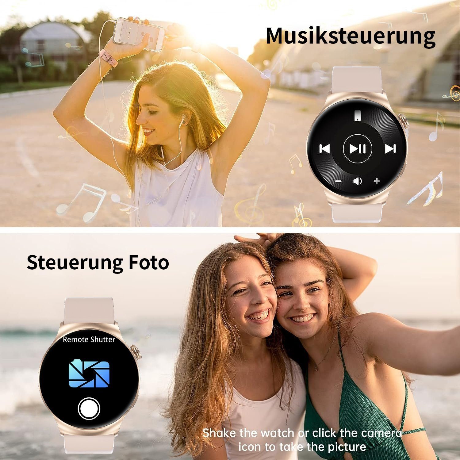 Yuede Smartwatch Damen Herren,Neueste Runde Fitness Uhr mit Anruffunktion Smartwatch (1,46 Zoll TFT HD Explosionssicherer gehärteter Glasbildschirm Zoll) Fitness Tracker Armbanduhr mit Schrittzähler, Blutsauerstoff, Blutdruckmessung, Schlafqualität,