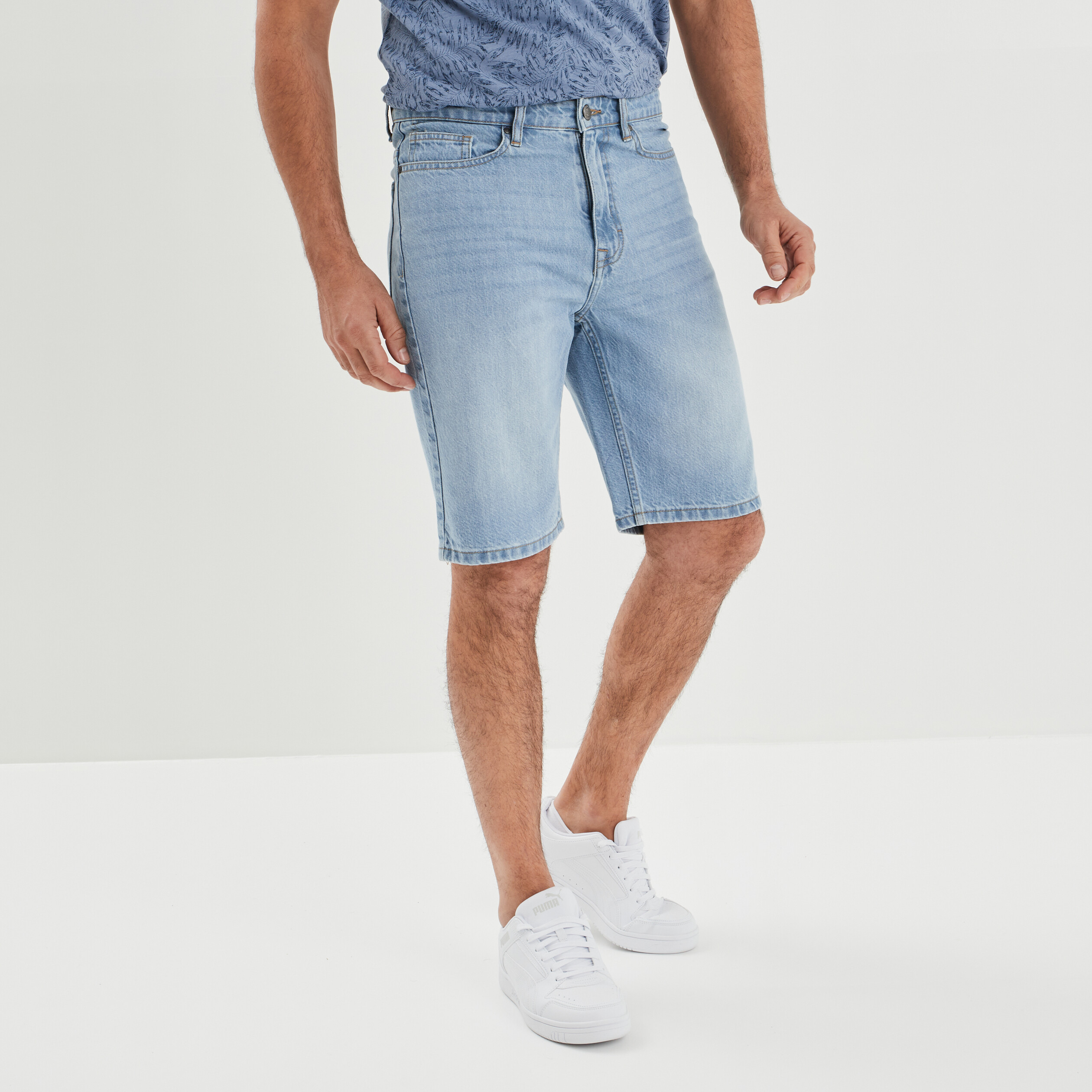 Bermuda droit 5 poches en jean Creeks denim bleach homme | La Halle