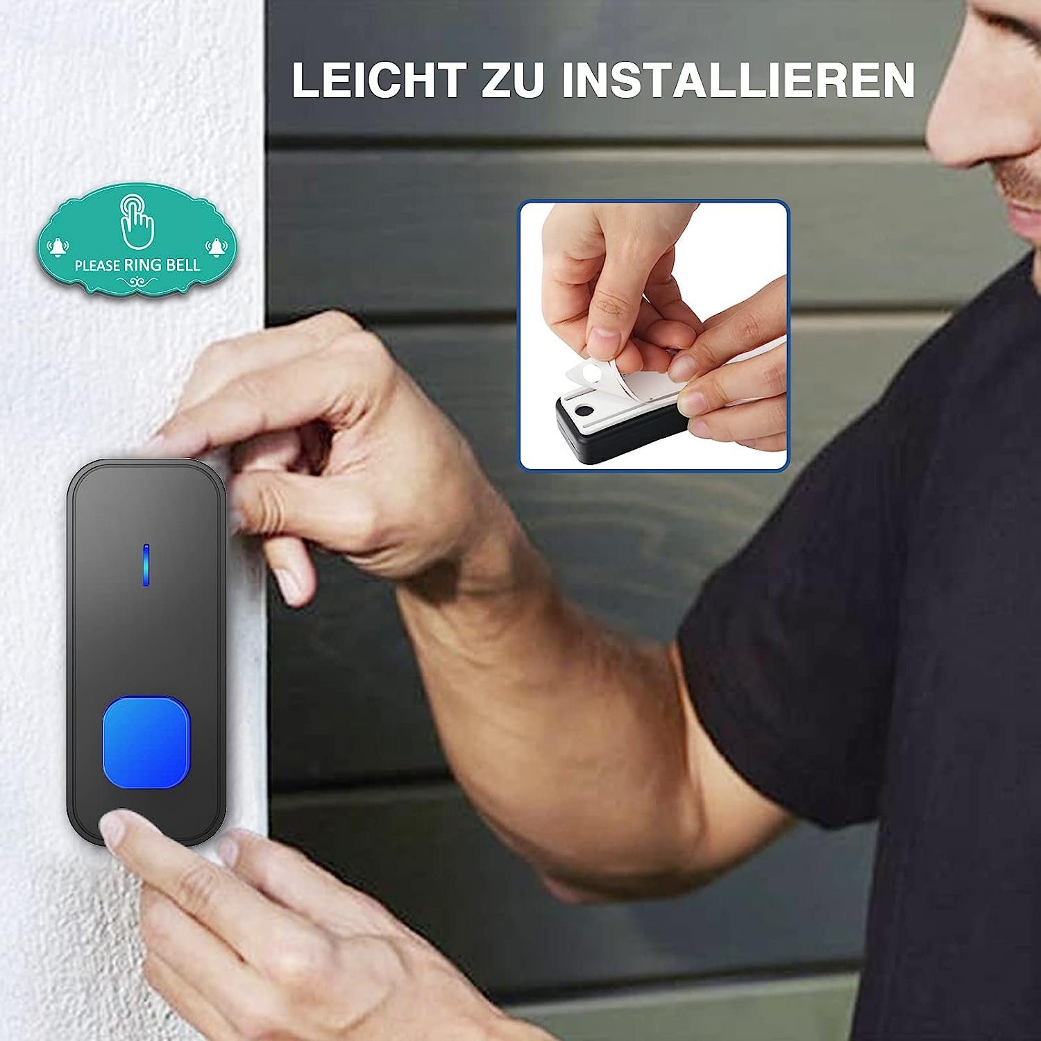 Yaviel Türklingel-Set Funkklingel Aussen Wasserdicht Klingel Haustür Funk Wireless Boorbell, Haustürklingel 2 Empfänger Batteriebetrieben 400m Reichweite 110dB
