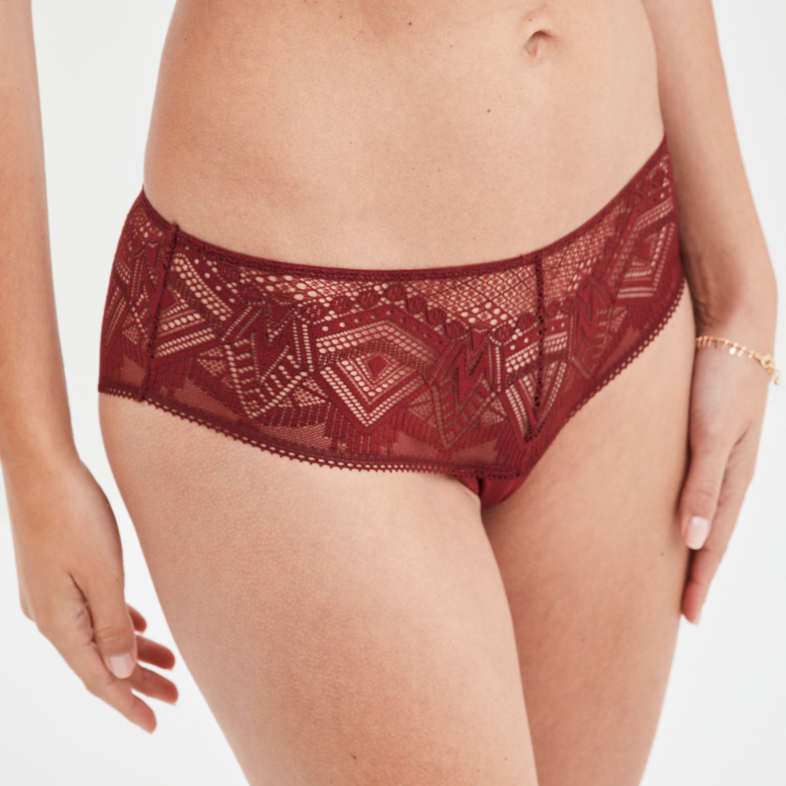 Shorty à dentelle bordeaux femme | La Halle
