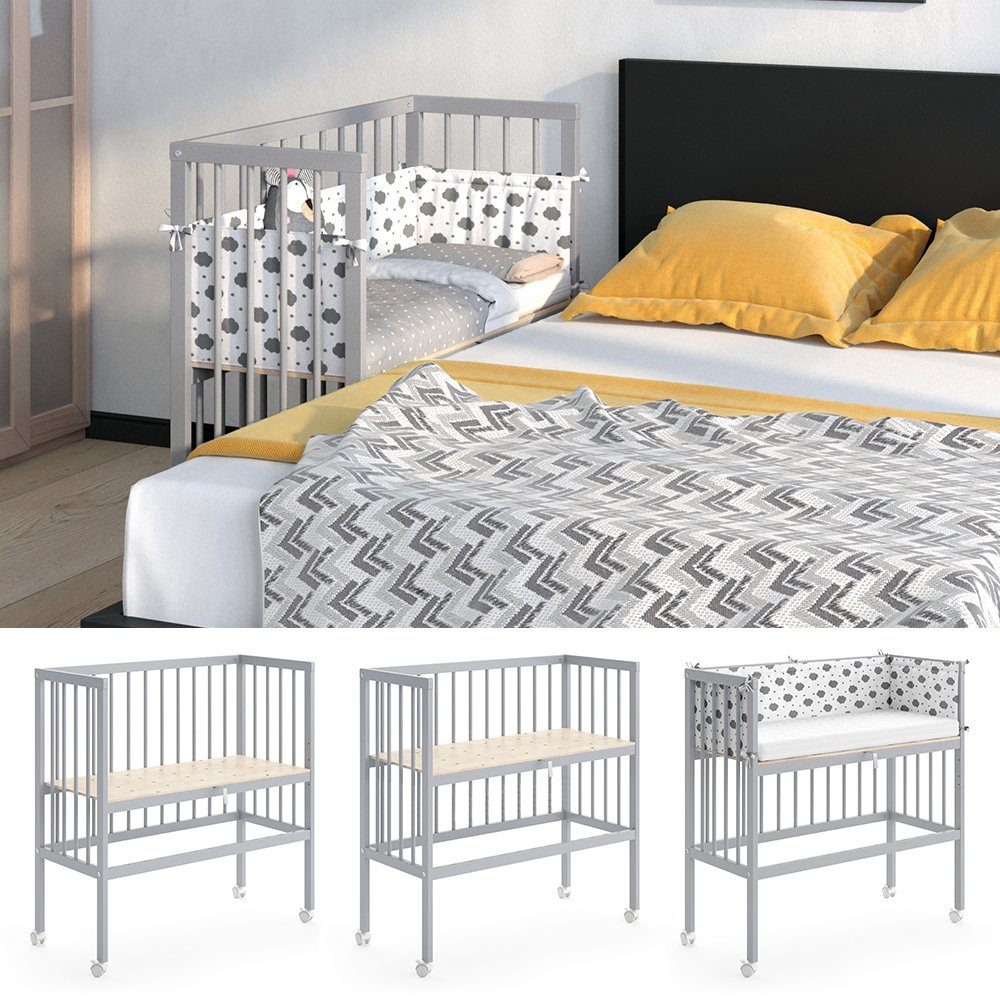 VitaliSpa® Beistellbett Babybett Stubenbett SOPHIE 93x46x75 Grau