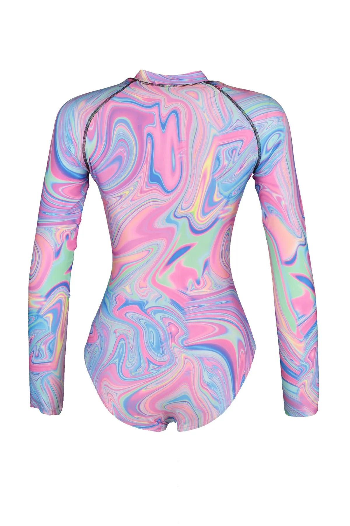 Trendyol Collection  Langärmliger Hipster-Surf-Badeanzug mit abstraktem Muster und Reißverschluss TBESS21MA0034
