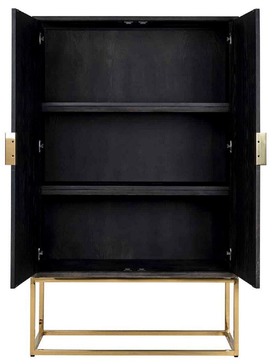 Casa Padrino Barschrank Luxus Barschrank Schwarz / Gold 108 x 45 x H. 175 cm - Massivholz Schrank mit 2 Türen - Wohnzimmer Möbel - Bar Möbel - Hotel Möbel - Luxus Kollektion