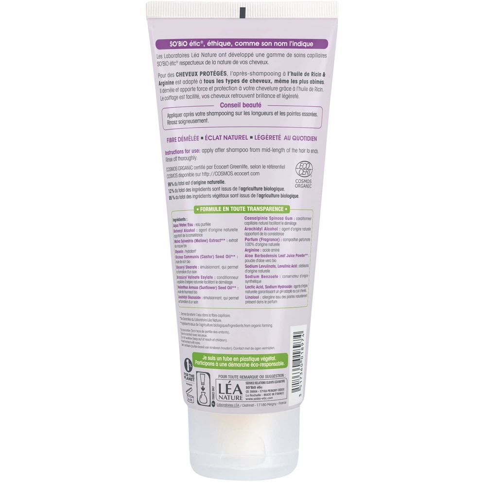 LÉA NATURE SO BiO étic Après-shampooing cheveux protégés, Ricin bio & Arginine Après-shampooing