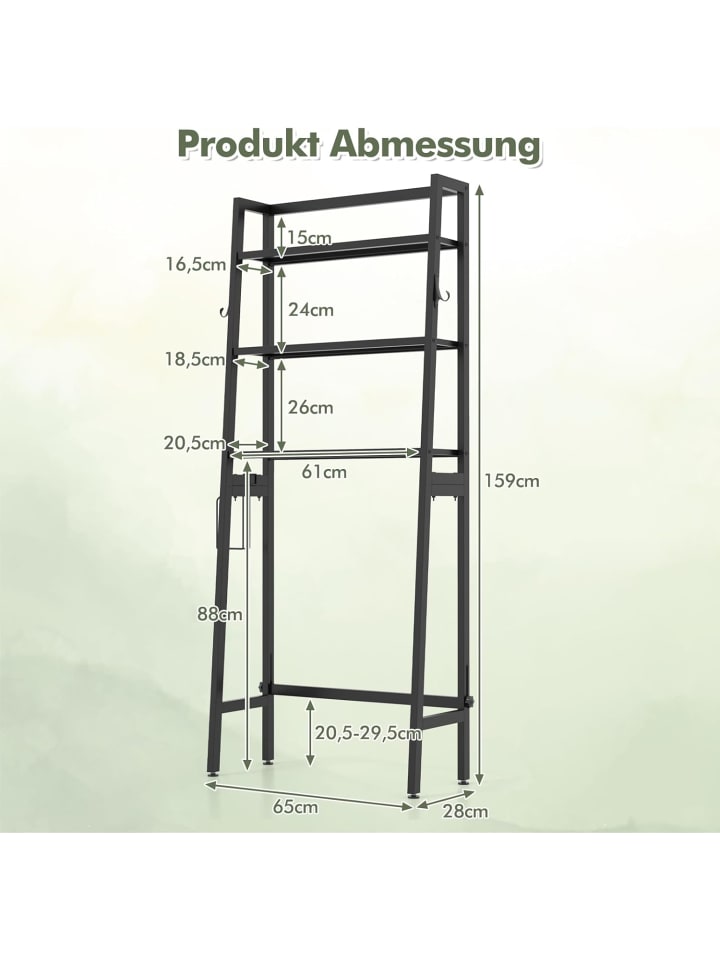 COSTWAY Toilettenregal 65x28x159cm in Schwarz günstig kaufen onesize