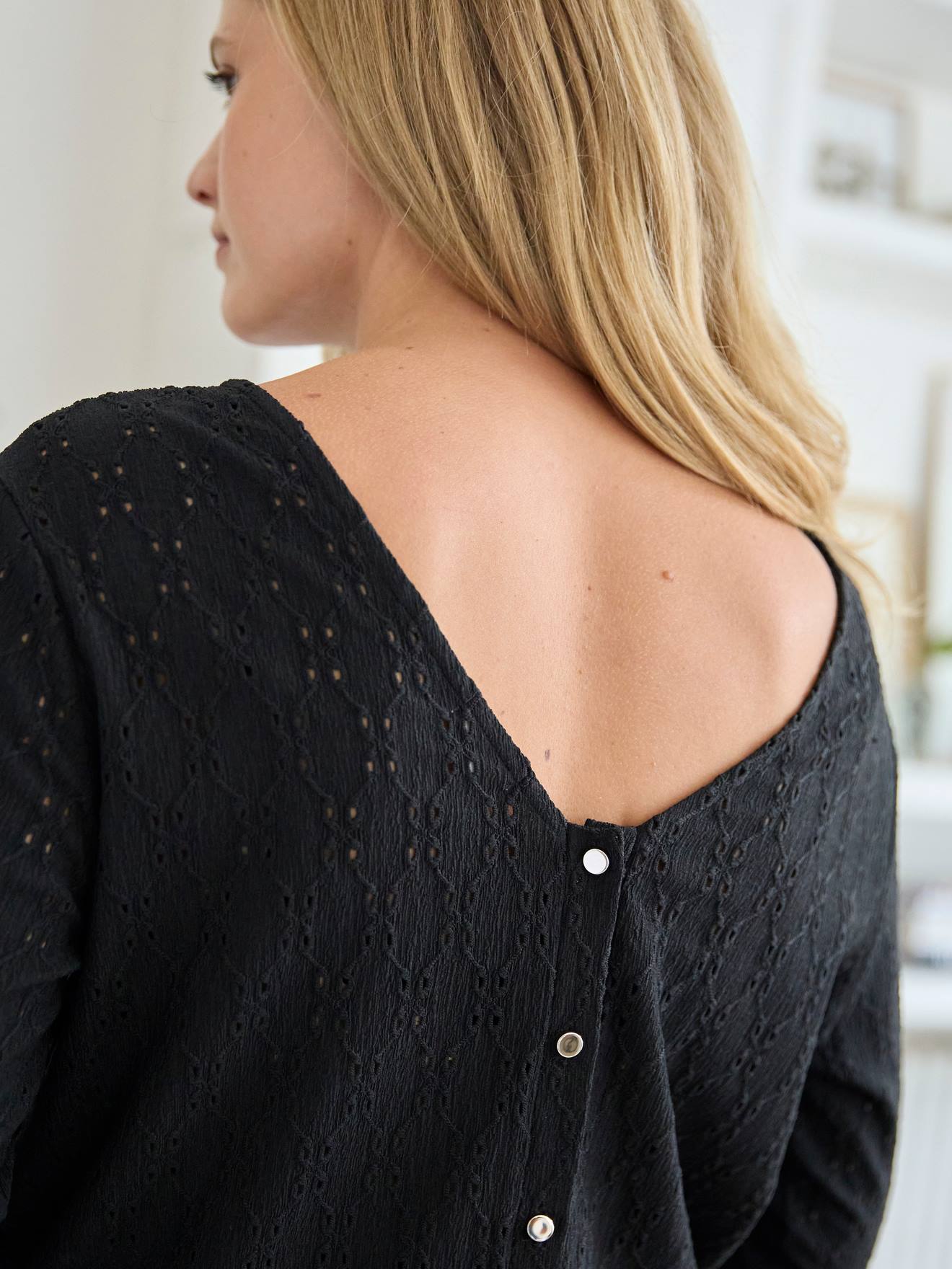 T-shirt broderie anglaise réversible grossesse et allaitement noir