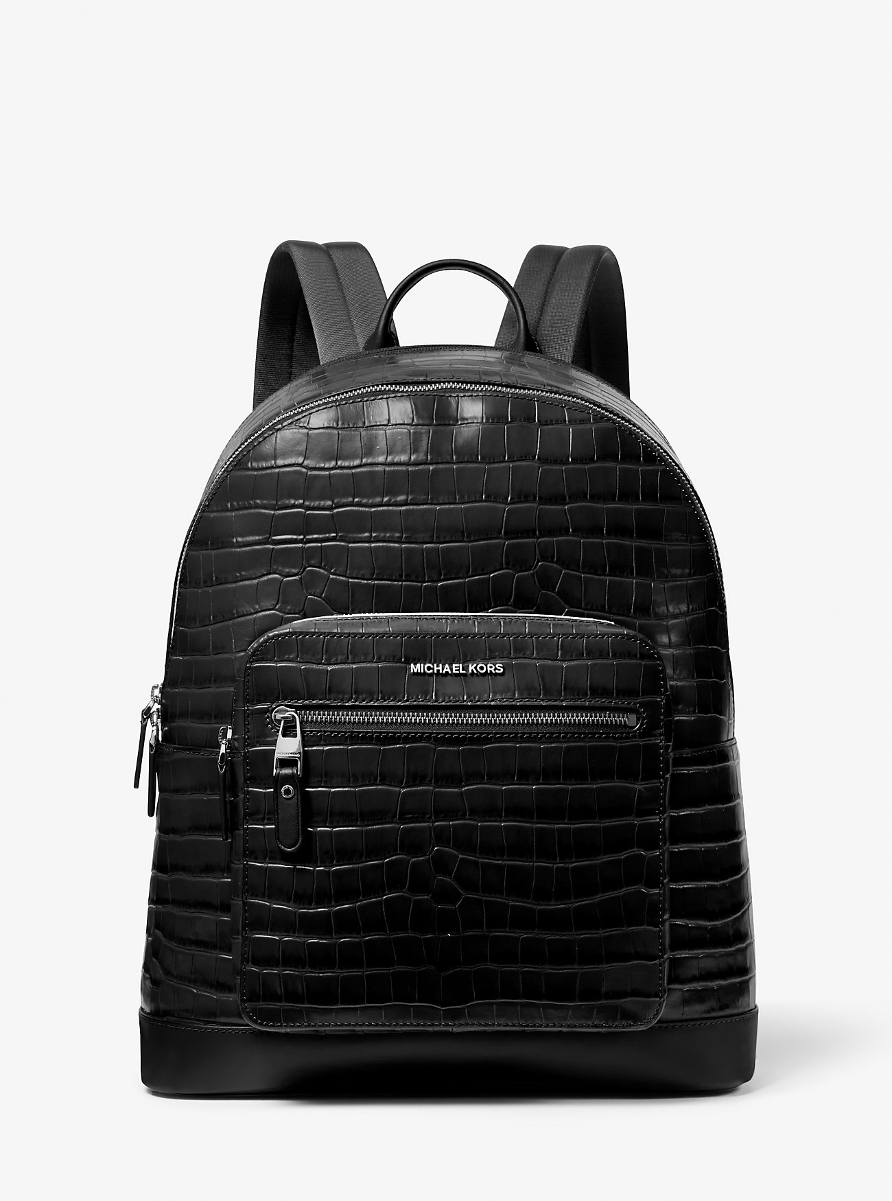 Hudson Crocodile Embossed Leather Pendler Backpack – SVART