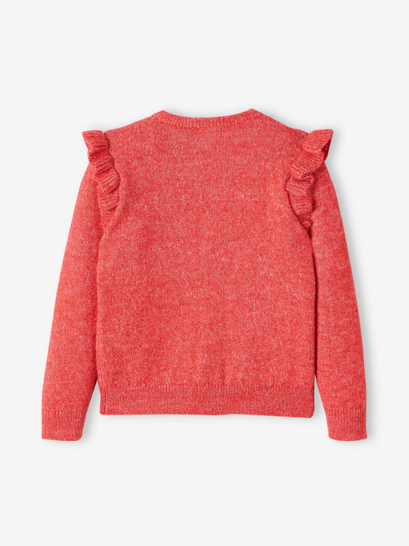 Gilet volanté fille maille mousseuse rose