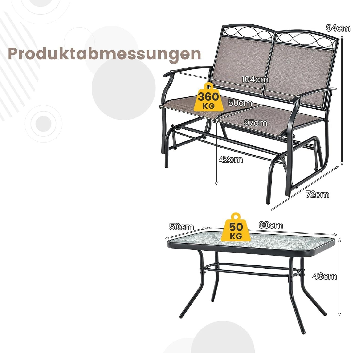 KOMFOTTEU Gartenbank Schaukelbank (Set, 2-St), 2-Sitzer, aus Metall & Textilene