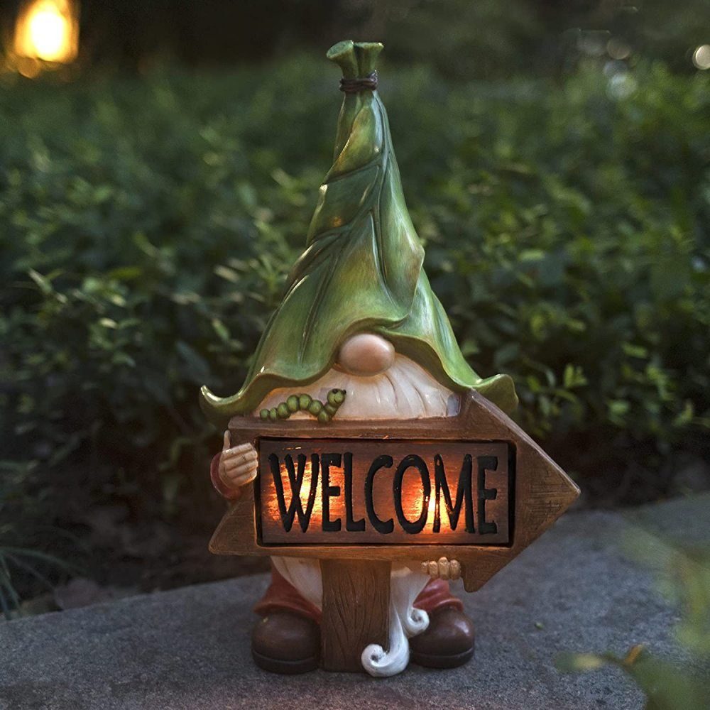 GelldG Gartenfigur Gartenzwerg mit Solarlicht, Wetterfeste Gartenfiguren