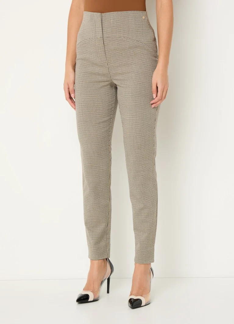 JOSH V Mieke high waist slim fit trousers with checked design