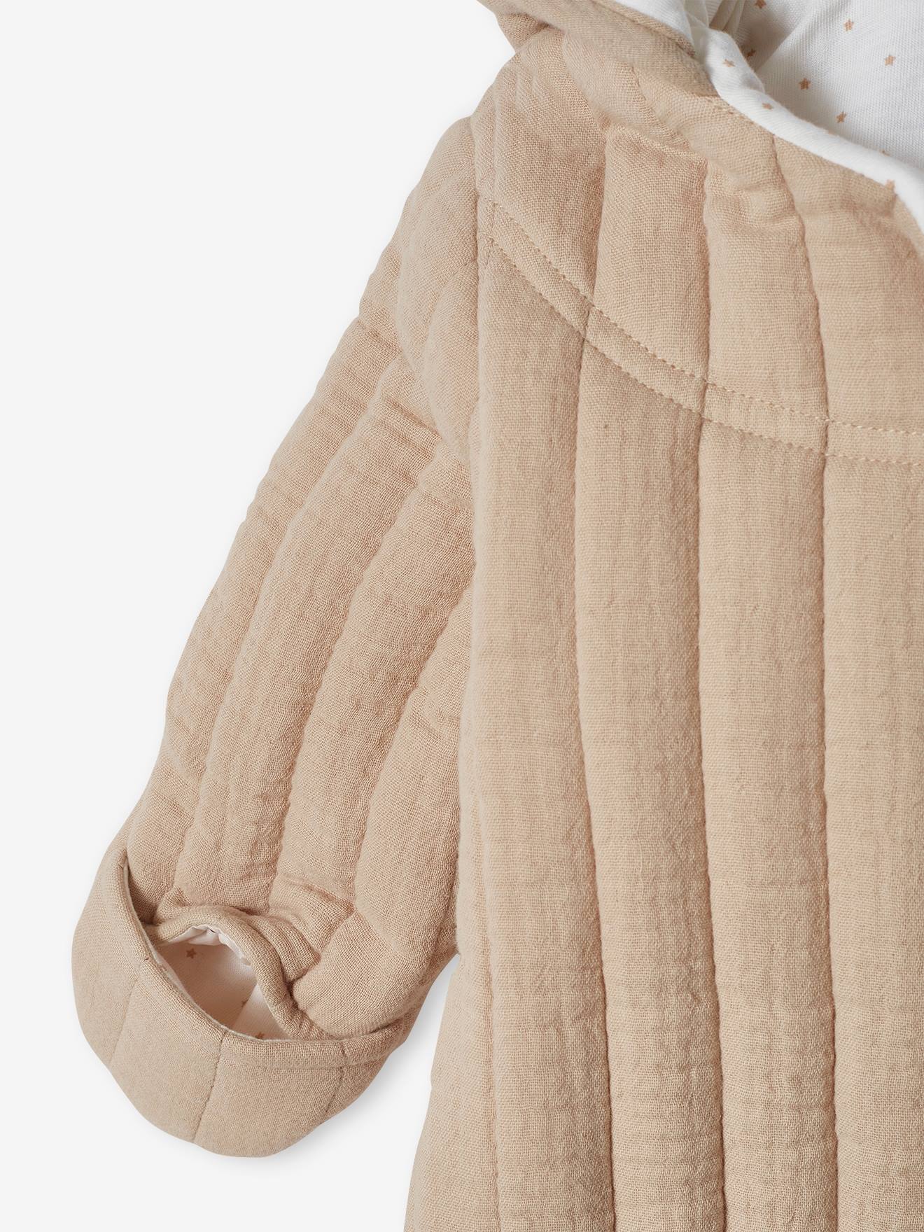 Combipilote en gaze de coton bébé ouverture décalée beige