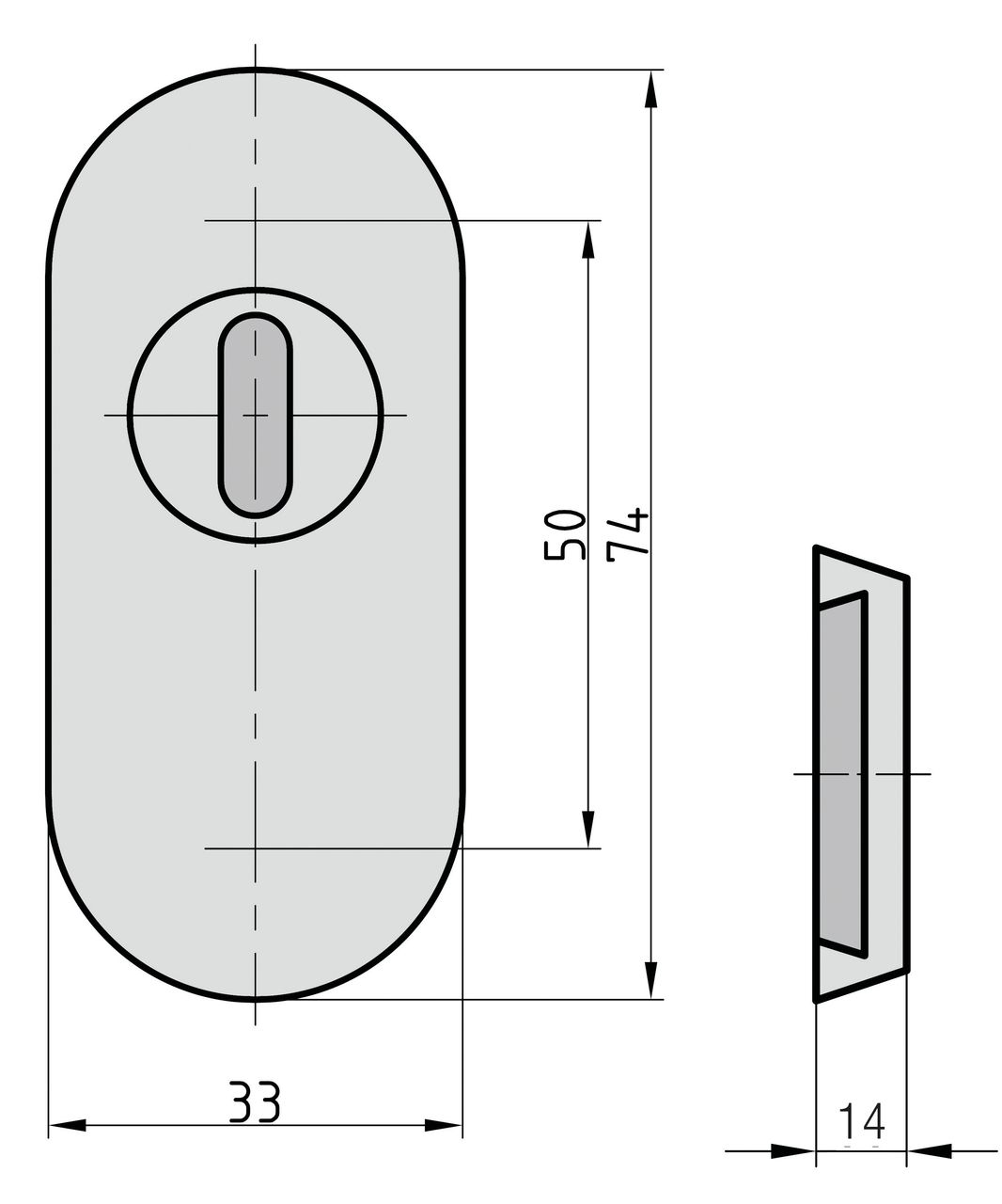 Basi Schmalrahmen-Schutzrosette - Schutz-Schieberosette - Edelstahl - oval - 14 mm - ZA