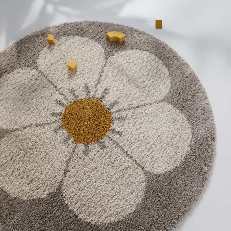 Tapis rond beige Bohemian Daisy