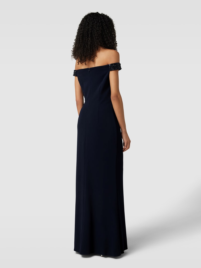 Abendkleid mit Carmen-Ausschnitt in marineblau