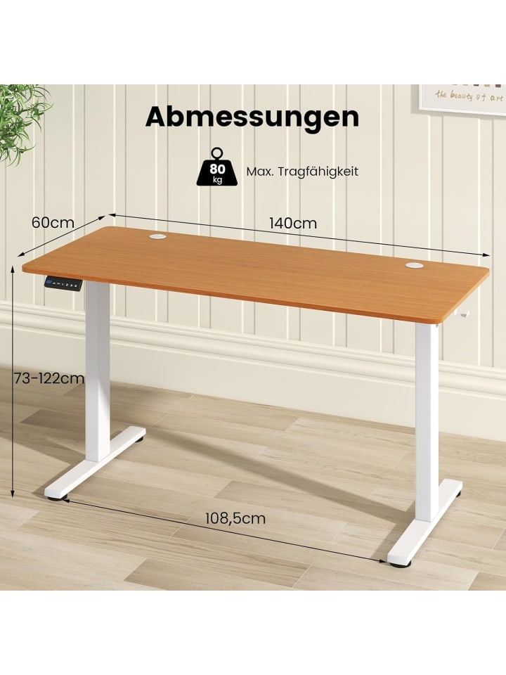 COSTWAY Stehschreibtisch 140x60cm elektrisch Höhenverstellbar in Beige günstig kaufen onesize