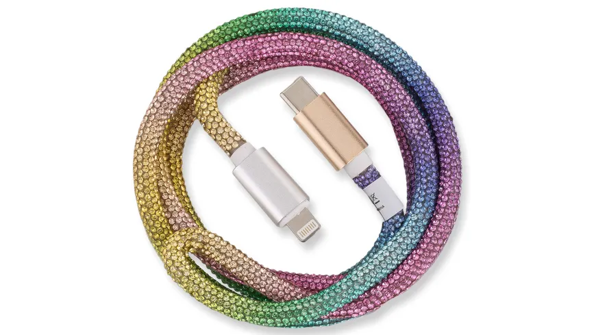 OHLALA! Glamour 1m USB Data Cable Rainbow für Typ-C/ Apple Lightning mit Sync- und Ladefunktion