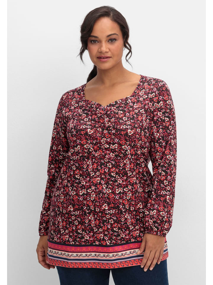 sheego Langarmshirt in weinrot gemustert günstig kaufen