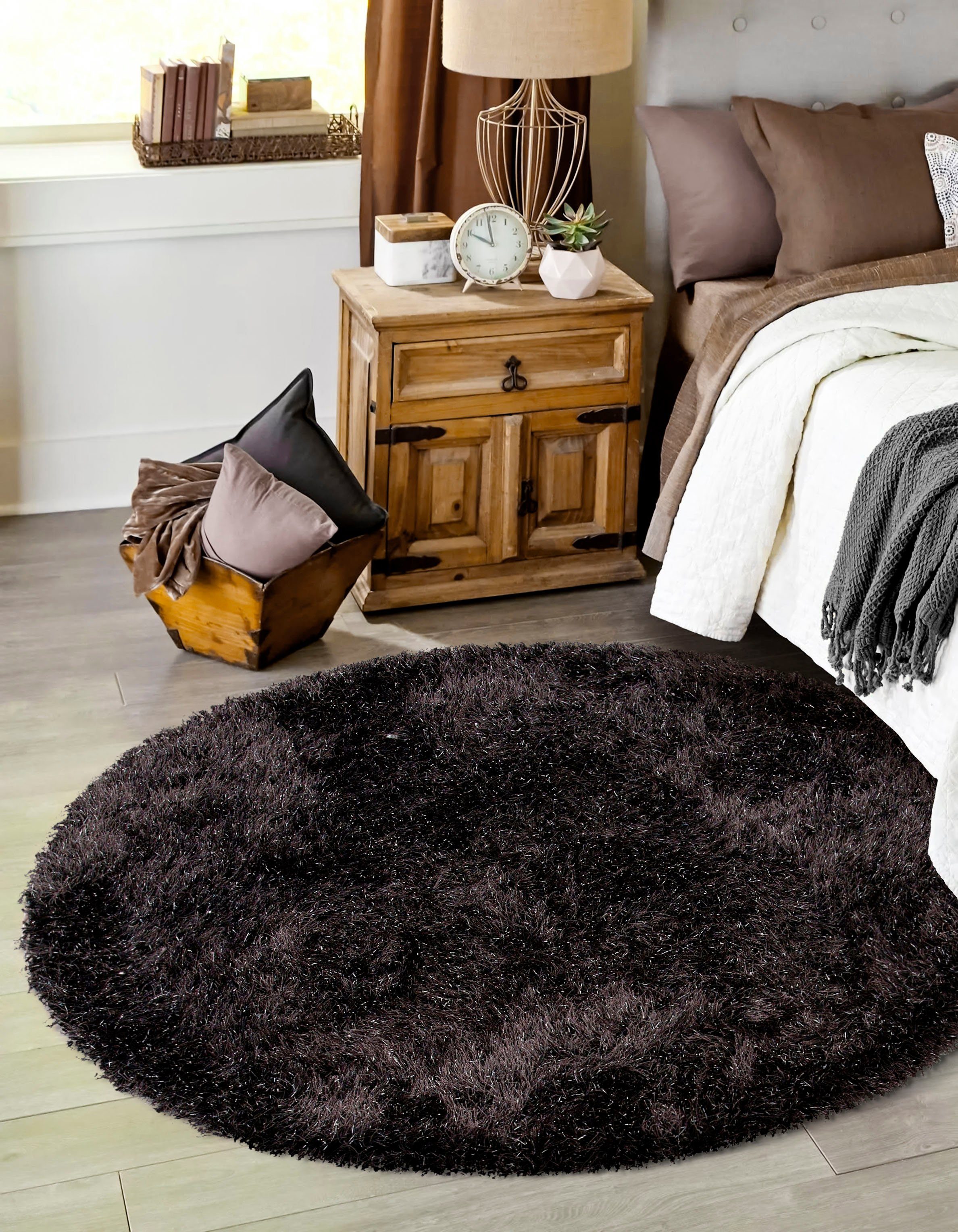 Hochflor-Teppich Glossy 411, merinos, rund, Höhe: 70 mm, besonders weich durch Microfaser, Wohnzimmer