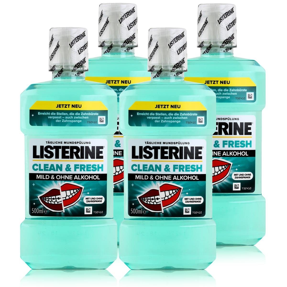 Listerine Mundspülung, Listerine Clean & Fresh Mild & ohne Alkohol 500ml Mundspülung (4er Pac