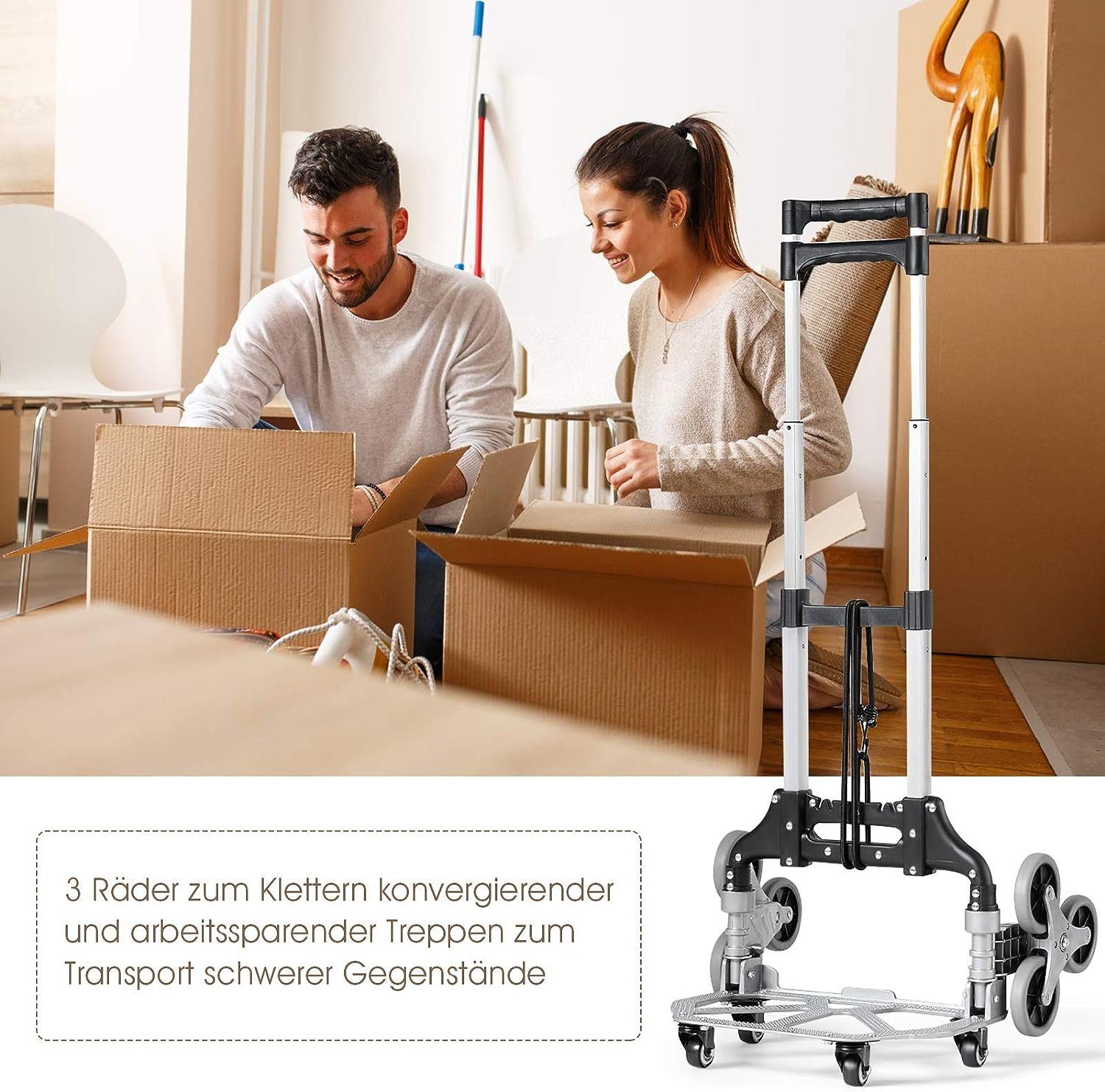 KOMFOTTEU Sackkarre Treppensteiger, mit 10 Rädern und elastischem Seil