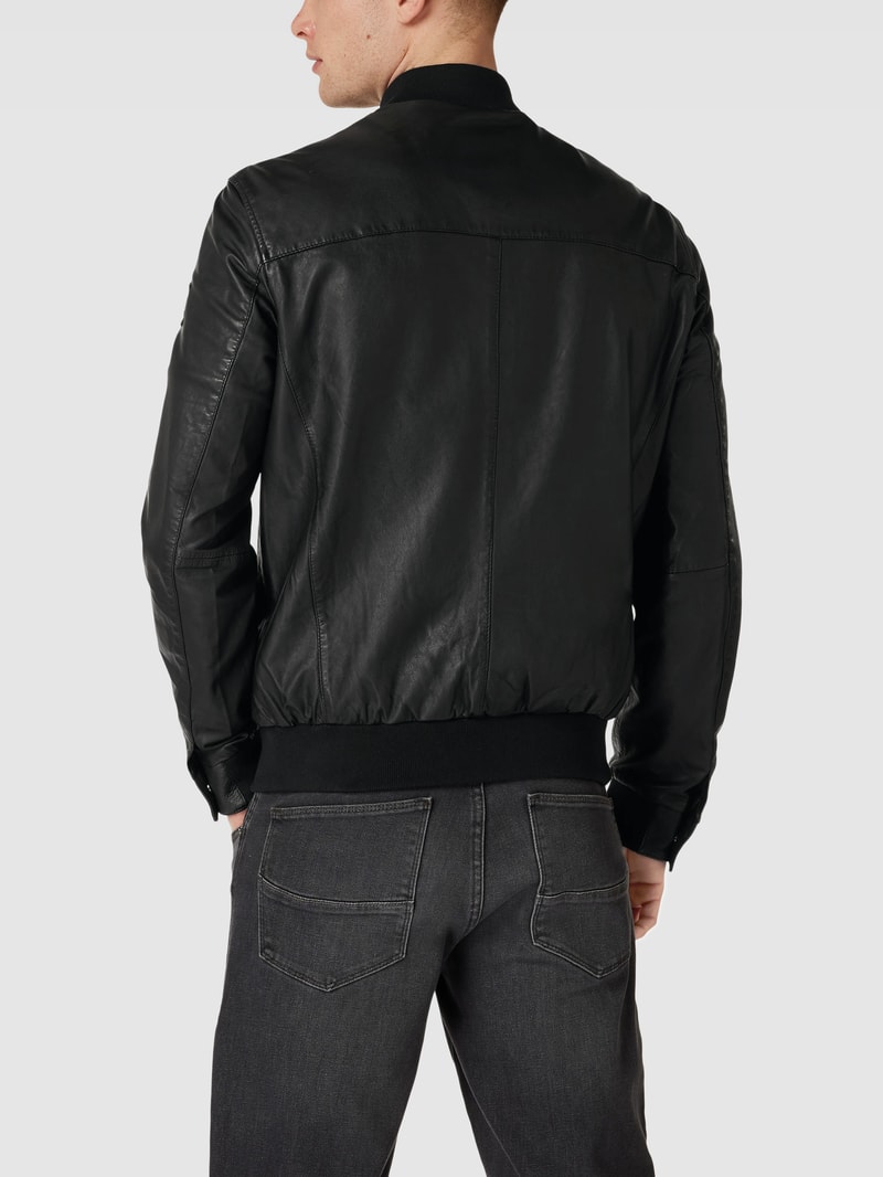 Lederjacke mit Stehkragen Modell 'Bernado' in schwarz