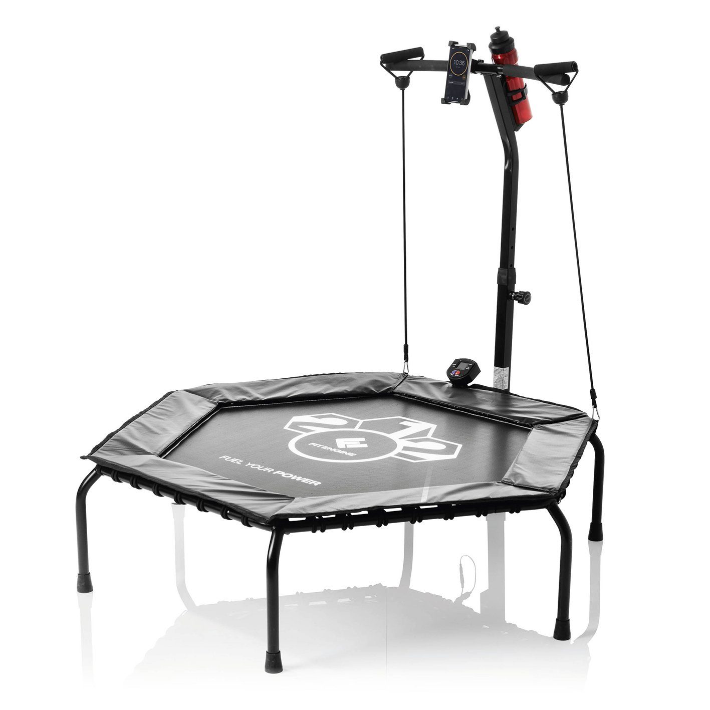 FitEngine Fitnesstrampolin Jumping - Smart - 5 höhenverstellbarer Haltegriff