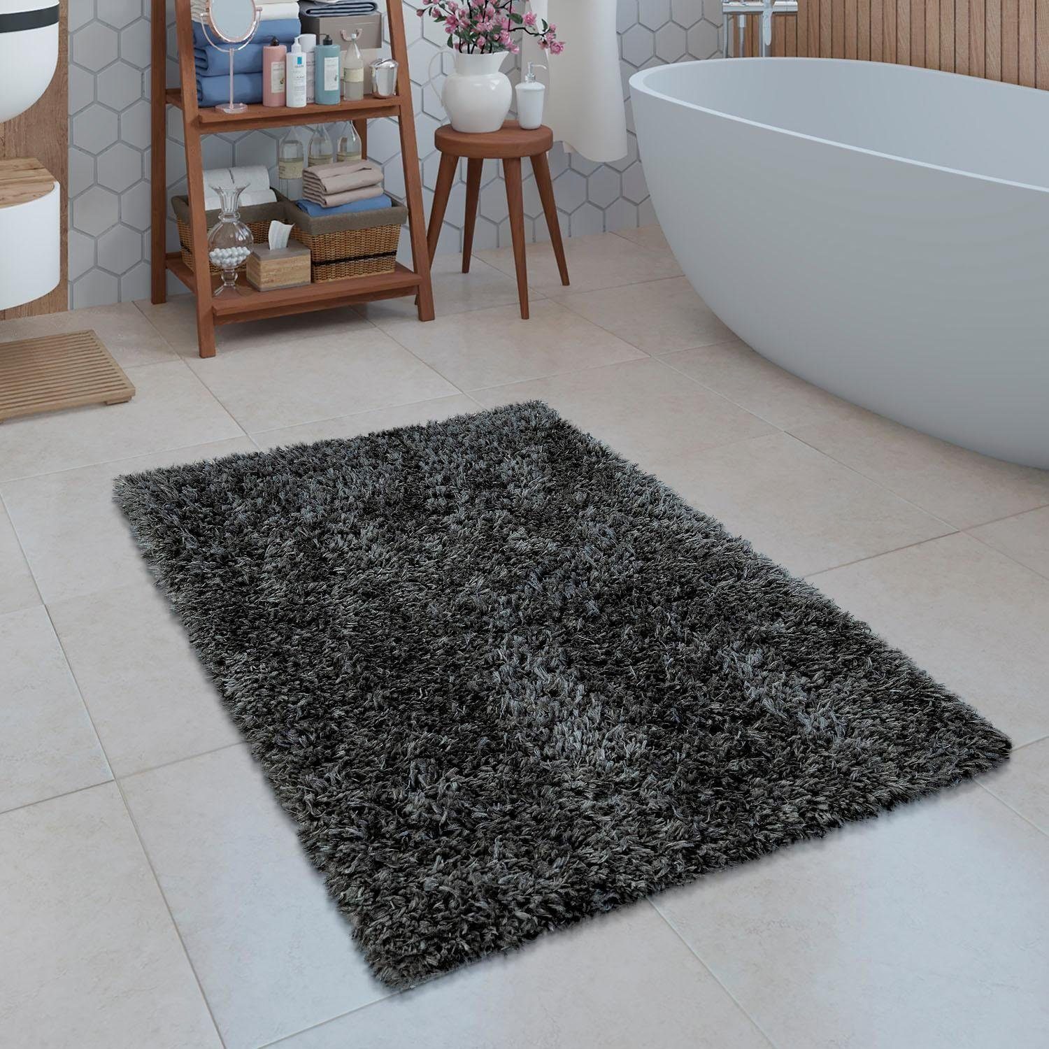 Badematte Kanda 360 Paco Home, Höhe 44 mm, rutschhemmend beschichtet, fußbodenheizungsgeeignet, Polyester, rechteckig, Badteppich, Uni Farben, weicher Hochflor, rechteckig & rund erhältlich