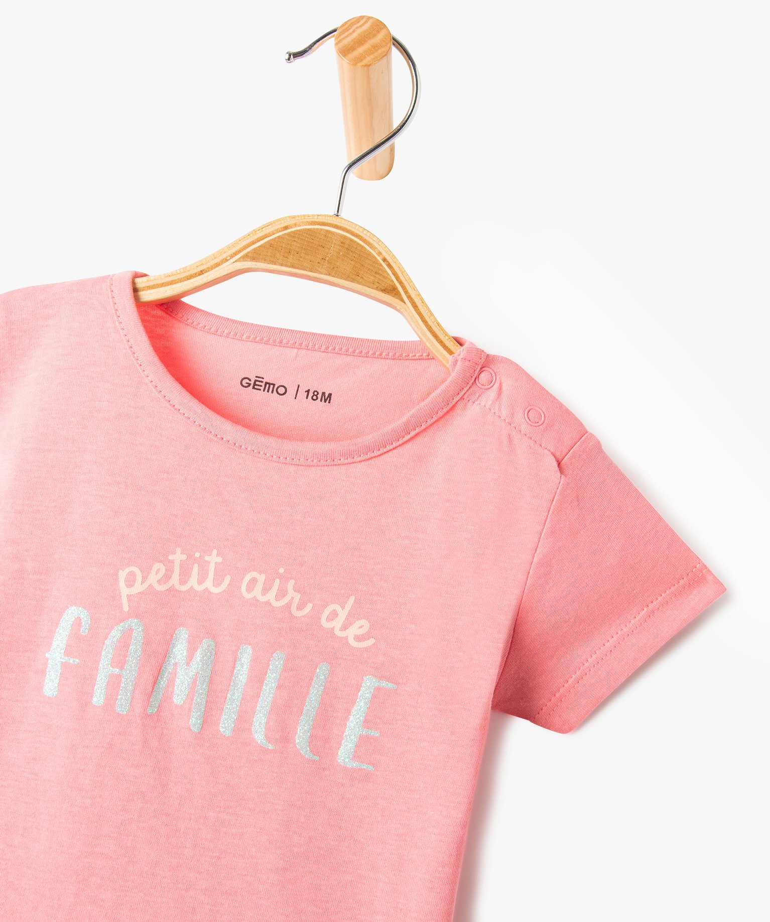 Tee-shirt bébé fille avec manches courtes et message paill... rose | GEMO
