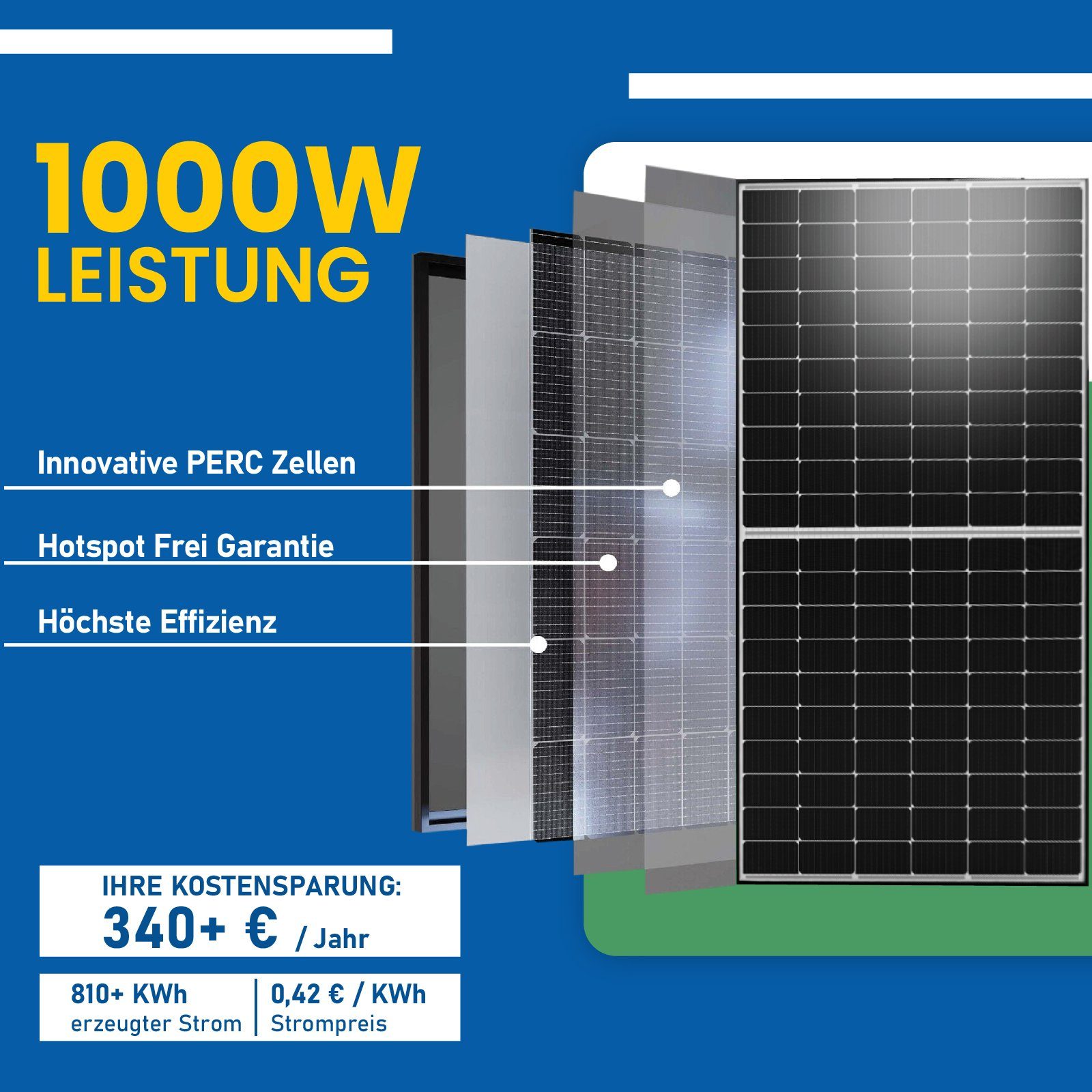 EPP.Solar Solaranlage Balkonkraftwerk 1000/ 800 Watt Photovoltaik Mini-PV Anlage, Monokristallin, (DEYE WLAN Wechselrichter 600W Upgradebar auf 800W, Balkon Mini-PV Anlage, genehmigungsfrei Solarpanel Solarmodul, Antireflexbeschichtung, Wasserdichtig
