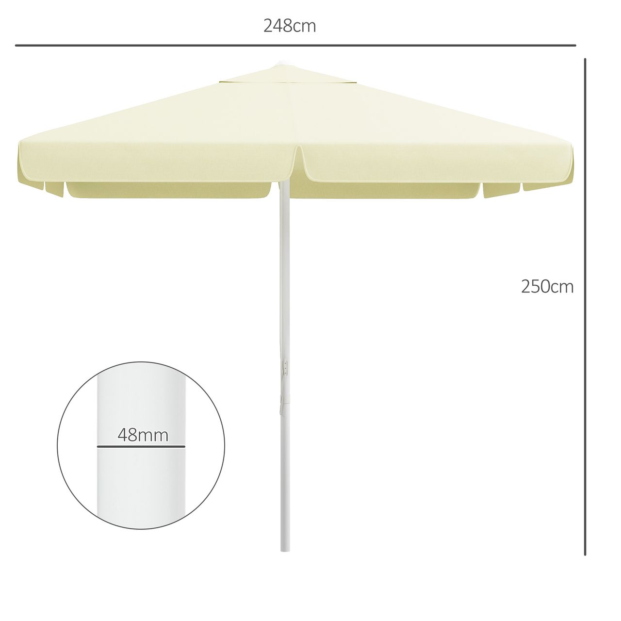 Outsunny 2,5 x 2,5 m Höhenverstellbarer Sonnenschirm mit 8 Streben für Garten