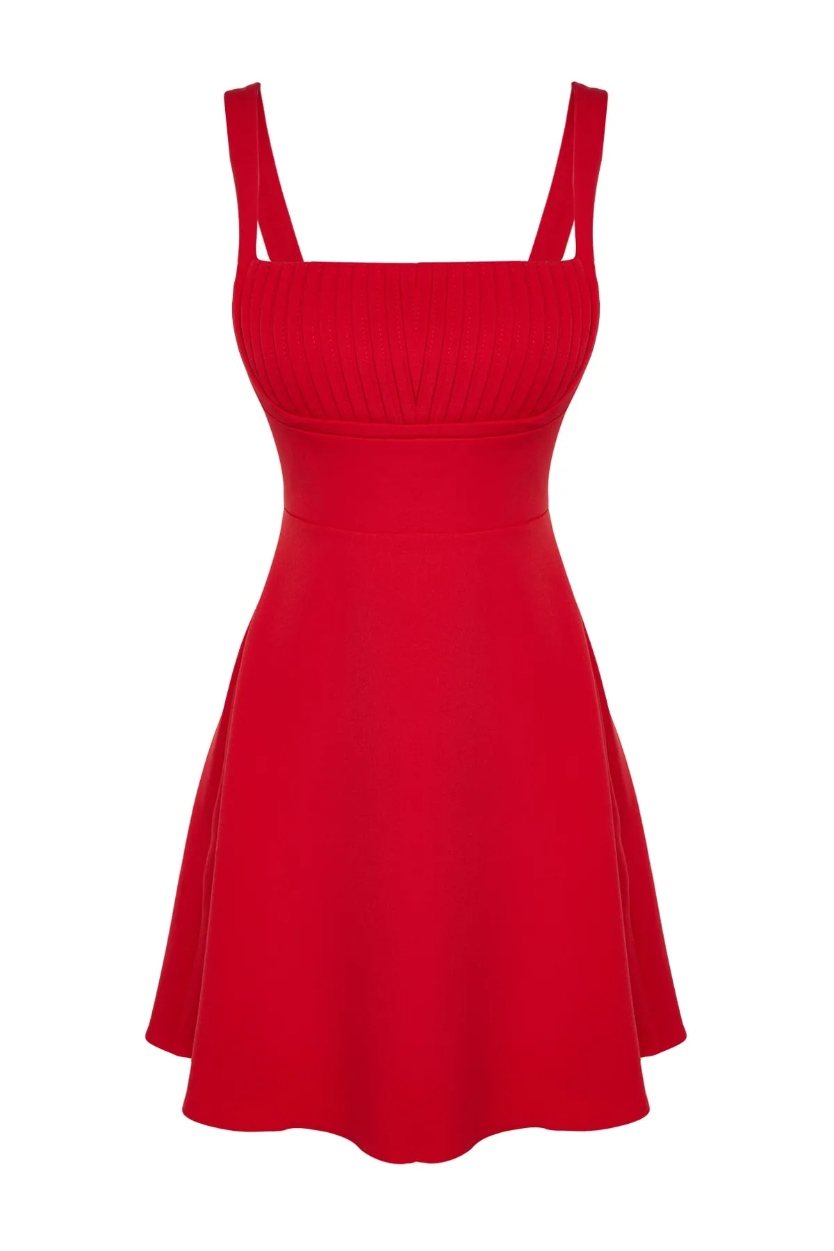 Trendyol Collection  Rotes Abendkleid mit offener Taille/Skater-Webmuster/TPRSS23EL00031