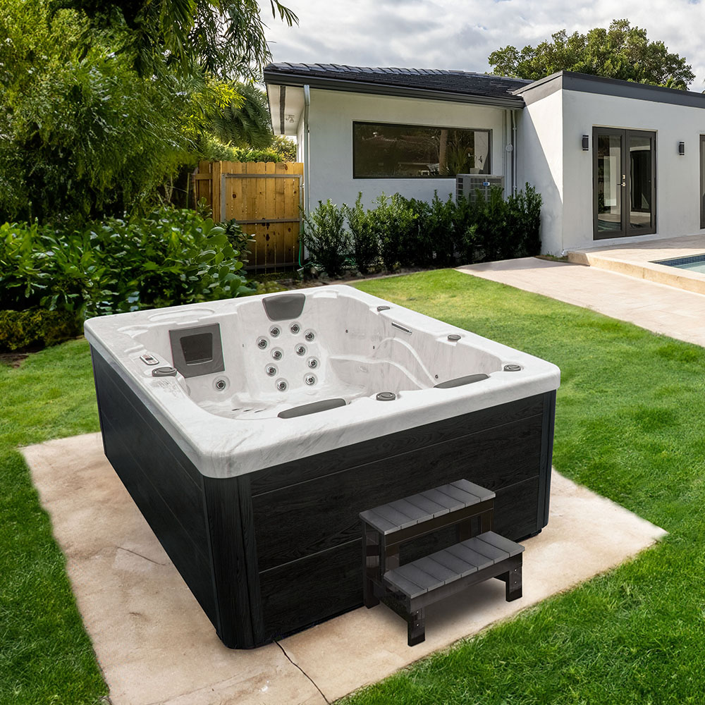 Home Deluxe HOME DELUXE Outdoor Whirlpool WHITE MARBLE inkl. Treppe und Thermoabdeckung