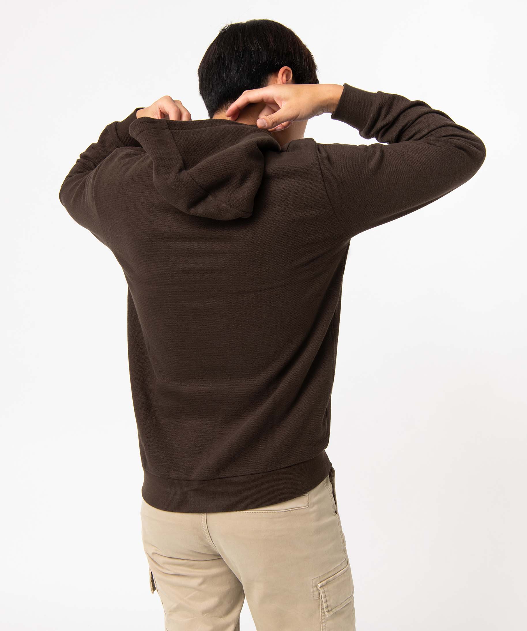 Sweat homme à capuche en coton piqué marron | GEMO