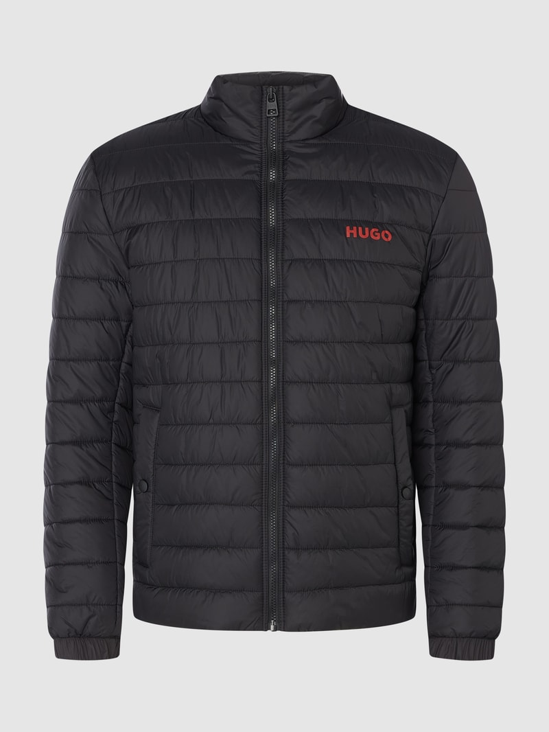 Steppjacke mit Label-Schriftzug in schwarz