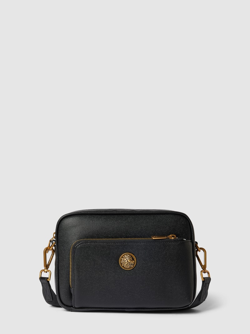 Umhängetasche mit Label-Applikation in metallic Modell 'KING' in schwarz