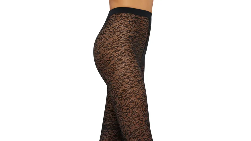 Wolford Damen Feinstrumpfhose Floral Jacquard 40 DEN black