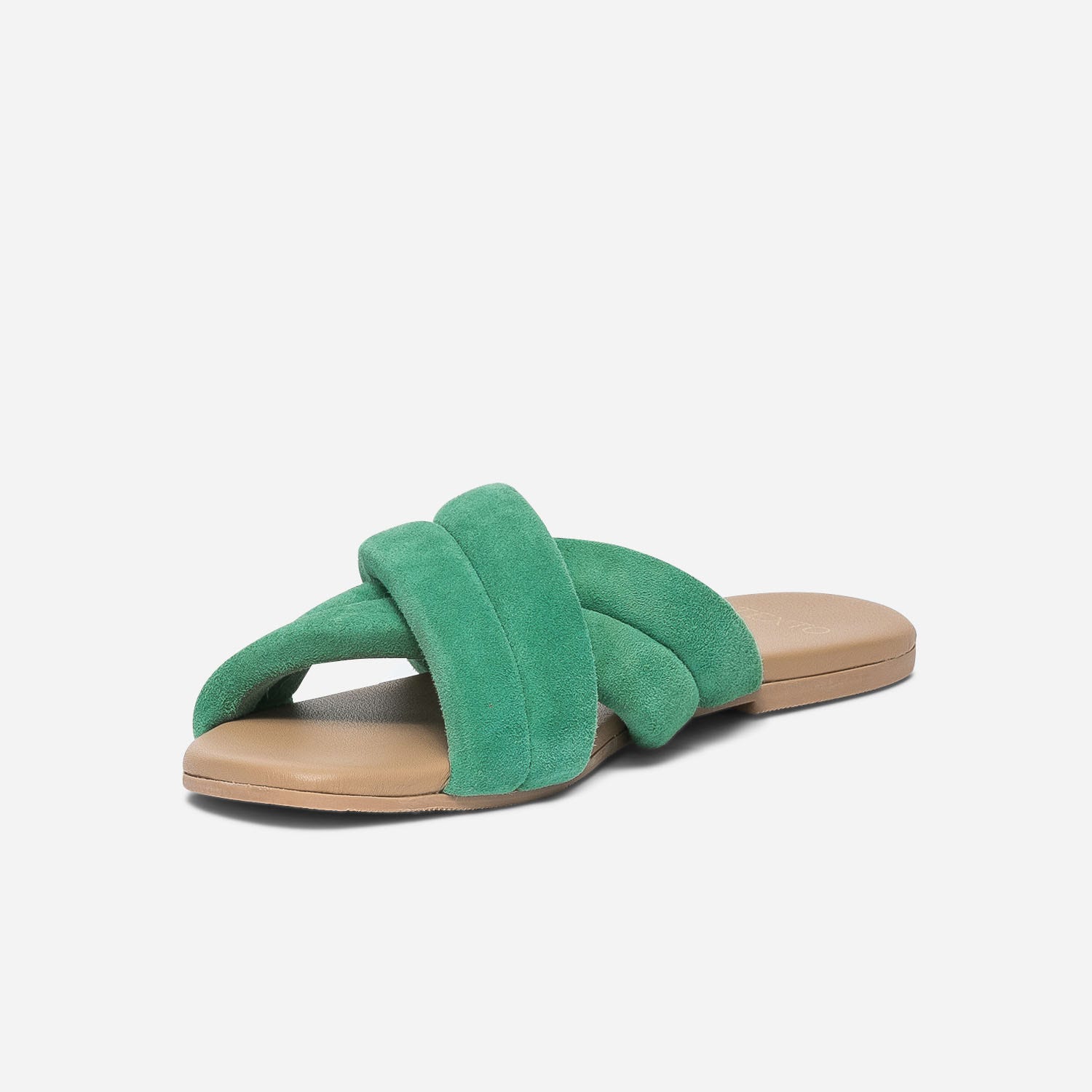 Mule TEXTO vert en cuir velours matelassé