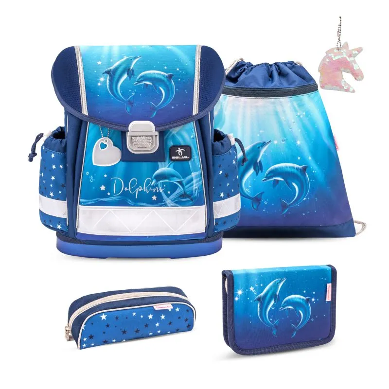 Belmil Classy Dolphins Schulranzen Set 5-teilig mit GRATIS Schlüsselanhänger